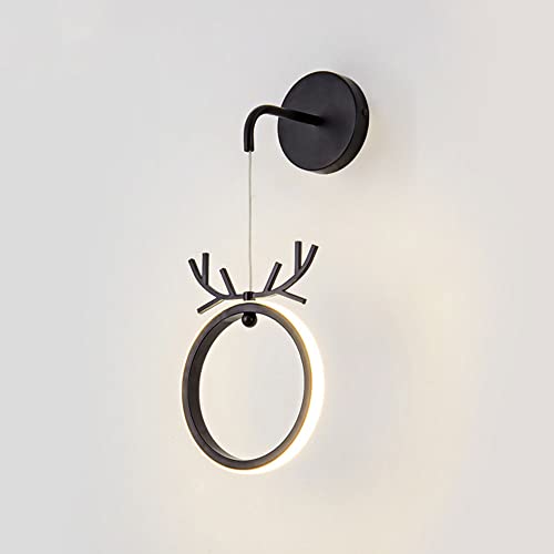 XYNSNDB Lámparas de Pared Apliques LED Montaje en Pared Anillo de luz Lámpara de Pared Aplique de Pared de Metal, Lámparas de cabecero de iluminación de Pared de Ciervo, Luces de Lavado de Pared para