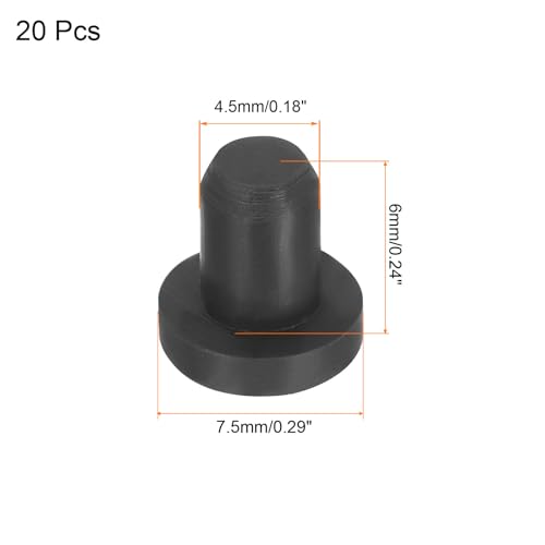 Image of uxcell High Temp Silicone Plug Mount Dia 4.5mm /0.18 Inch t Shaped Solid Rubber Stopper Hole Plugs for Powder Coating Plating Waterproof Plugs Sealing Plugs Black Pack of 20(OD 7.5mm)
