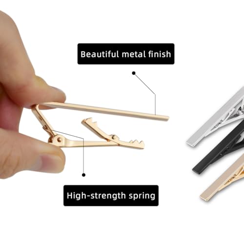 3 Pack Tie Clips for Men Tie Bar Clip Set Necktie Clip for Wedding Anniversary Business Gift Tie Bar Clip Pinch Set for Regular Ties Ties Pins and Clips for Mens Tie Clasp (Gold Black Silver)4