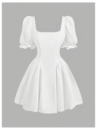 SHENHE Girl's Summer Puff Sleeve Bow Back Party Graduation Dress A Line Flowy Fancy Dress2