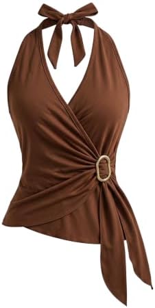 Milumia Women Y2k Wrap V Neck Halter Top Asymmetrical Going Out Tank Tops image 4