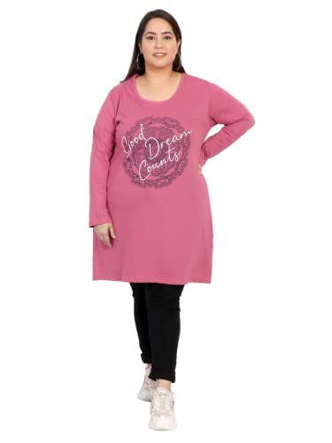 CUPID Women Plus Size Cotton Round Neck Full Sleeves T-Shirt, Nightwear, Sleepwear, Daily Use Gym n Lounge Wear Long Tops for Ladies_3XL to 7XL