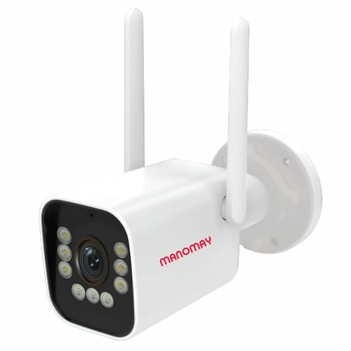 Image of MANOMAY Protect Air 3MP WiFi Bullet Security Camera, BIS-ER STQC Certified Outdoor CCTV, 10X Digital Zoom, Color Night Vision, AI Human Detection, 2-Way Audio, IP66 Waterproof, Alexa,256GB MemoryCard