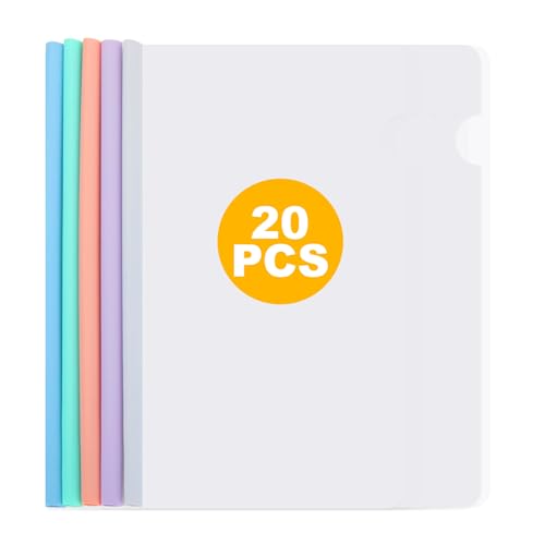 ASelected 20 fundas para informes con barra deslizante, tamaño A4, para presentación de proyectos, capacidad para hasta 60 hojas para clasificación de documentos de oficina escolar (5 colores)