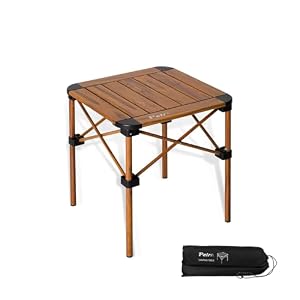Lightweight Aluminum Folding Square Table, Roll Up Top Portable Camping Table, Small Folding Table Metal for Beach, Picnic, Backyards, Tent (Woodgrain, 15.8 x 15.8 x 15.8in)