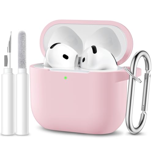 Maledan Cover Compatibile con AirPods 4 2024 Custodia, Case Protettiva Antiurto in Silicone Morbido per Apple AirPods 4 Generazione Custodia con Kit di Pulizia e Moschettone [LED visibile],Rosa