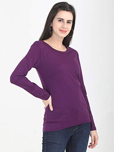Image of FLEXIMAA Women's Cotton Plain Round Neck Full Sleeve T-Shirt
