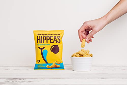 HIPPEAS Salt & Vinegar Chickpea Puff Vegan Crisps | 24 x 22g Snack Bags | Plant-Based, Source of Protein & Fibre | Free from Gluten & Artificial Flavours | Light & Crunchy - 91 calories per serving