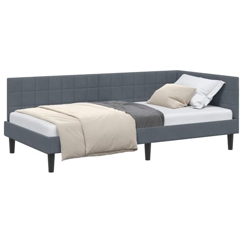 vidaXL Eckbettgestell mit Kopfteil Dunkelgrau 100 cm x 200 cm Samt Modernes Schlafzimmer kompakter Eckbettgestell minimalistischer Tagesbett strapazierfähiges Samtdesign vielseitiges Möbel