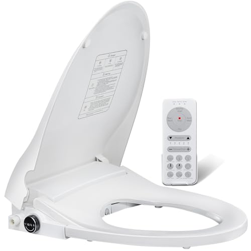 Image of Simenr Smart Bidet Toilet Seat Elongated Cover Electric Slow Close Quiet Instant Warm Water Heated Self-Cleaning Nozzle Powerful Dryer Remote Anti-yellowing PP Materials