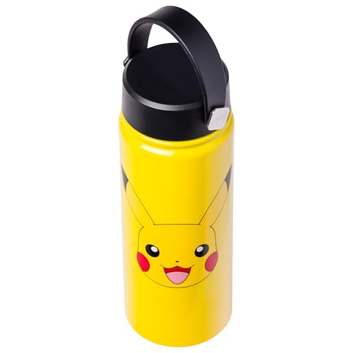 Image of Silver Buffalo Pokemon Pikachu, Stainless Steel Water Bottle, 20oz | Includes Swivel Handle, 0.59 Liters