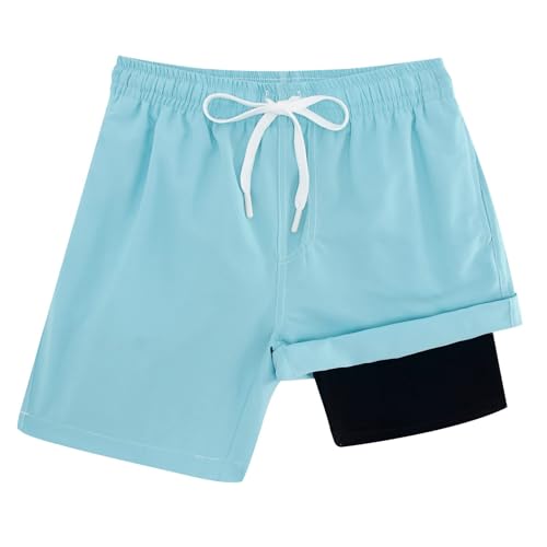 Image of Cozople Boys Swim Trunks Compression Liner Swim Shorts Quick Dry Bathing Suit with Boxer Brief Swimwear 2-20T