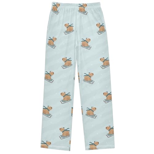 Boy's Pants Funny Capybara Rides Sledge Jogger Pants Elastic Waist Long Bottoms Trousers with Pockets 6-14 Years