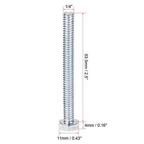 Image of uxcell Hex Head Screw Bolts Carbon Steel 1 /4 inch-20x2-1 /2 inch Fastener Grade 5 UNC 10pcs