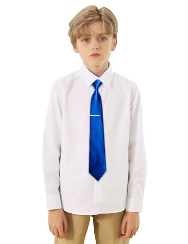 Image of Barry.Wang Boys Ties School Pre-Tied Kids Necktie Handkerchief Clip Set Uniforms Child Ties for 8-14 Years Wedding Party