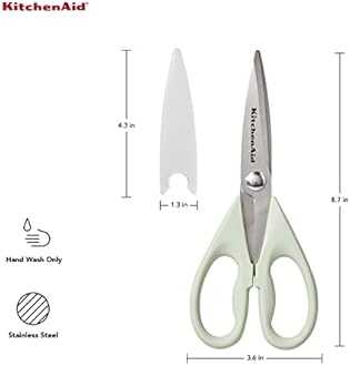 KitchenAid All Purpose Kitchen Shears with Protective Sheath Durable Stainless Steel Scissors, Dishwasher Safe, Soft Grip Comfort Handle, 8.72 Inch, Pistachio