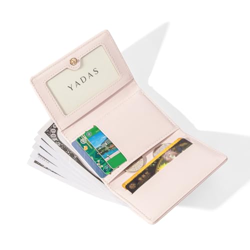 Cute Wallet Coquette Bow Small Wallet Tri-folded Aesthetic Bifold RFID Blocking Card Holder Leather Mini Short Coin Purse with ID Window for Women Girls Ladies -Pink3