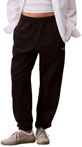 Calvin Klein Pantalon de Jogging Femme Monologo French Terry avec Taille Élastique, Noir (Black), M