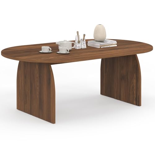 IDMarket - Table Basse japandi Ovale Edith 110 cm Bois Effet Noyer