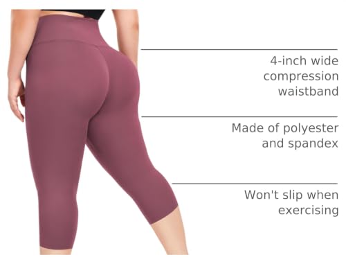 Image of FULLSOFT Plus Size Capri Leggings for Women- XL-4XL High Waist Tummy Control Stretchy Workout Yoga Pants Plus Capris