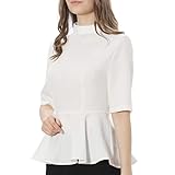 Womens Summer Clergy Shirt Tab Collar Half Sleeve Ruffle Blouse Top White