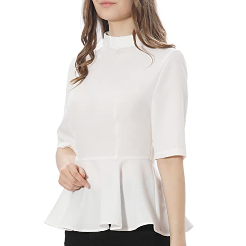 Womens Summer Clergy Shirt Tab Collar Half Sleeve Ruffle Blouse Top White