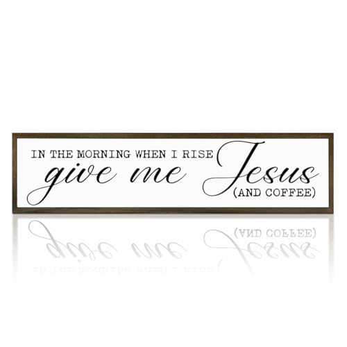 Coffee Wood Sign, Rustic Wooden Hanging Signs, Desk Decor Art, Coffees Lover Decoration for Home Kitchen Bedroom, Coffees Station Decor, When I Rise Give Me Jesus and Coffee Sign, 17.8x4x1.2 inches