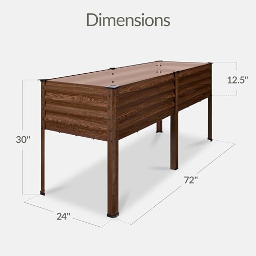 Image of Best Choice Products 72x24x30in Non Toxic Galvanized Raised Garden Bed, Metal Elevated Planter Box, Vegetable Garden, 100% Non Toxic Materials - Dark Brown Wood Grain