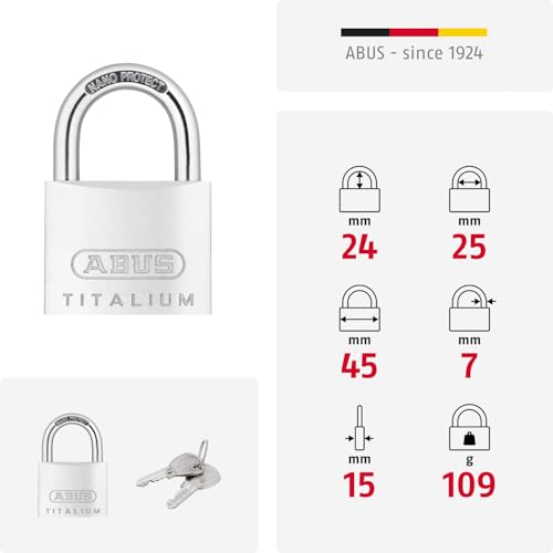 Abus Lucchetto Titalium 64TI/45 - Lucchetto Da Cantina Con Corpo Della Serratura In Alluminio Speciale - Grillo In Acciaio Temprato - Livello Di Sicurezza 5 - 5