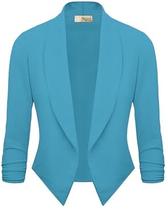 Hybrid & Company Womens Casual Work Office Open Front Blazer Jacket with Removable Shoulder Pads Made in USA