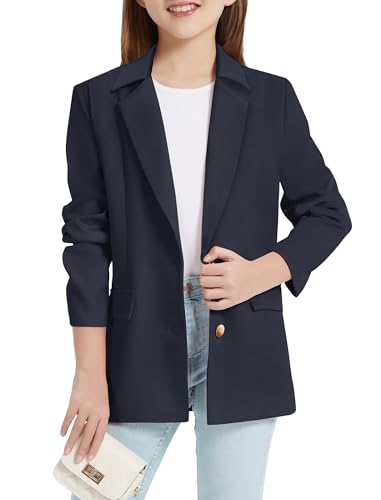 EXARUS Girls Blazer Jacket Long Sleeve Teen Notched Collar/Lapel Collar with Pocket Open Front Casual Kids Blazers Suit