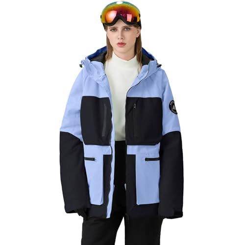 HOTIAN Damen Ski Jacke und Hosen 2 Teilig Set Skianzug Damen Wasserdicht Winddicht Winter Outdoor Warme Skifahren Skibekleidung damen set 167 BU+WT M