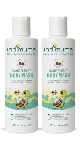 Image of Indimums Natural Baby Body Wash 400ml (2 X 200ml)| Cleans Without Stripping | Supports Skin Barrier | Reetha & Shikakai Not SLS | pH Balanced | Tear-Free | Dermatologist Tested