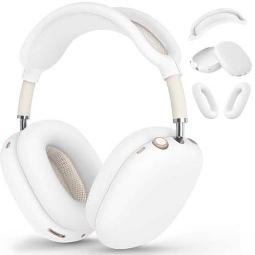 Silicone Case Cover for AirPods Max, Ear Pad Case Cover/Ear Cups Cover/Headband Cover for AirPods Max Headphones, Accessories Soft Silicone Protector for Apple AirPods Max New USB-C (2024) (White)