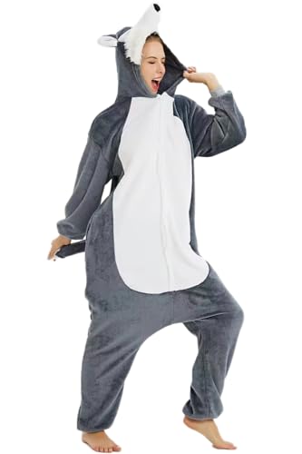 PENGMAI Pijama unisex para adultos, disfraz de lobo para Halloween, disfraz de cosplay para mujeres y hombres, ropa de descanso, Lobo, L
