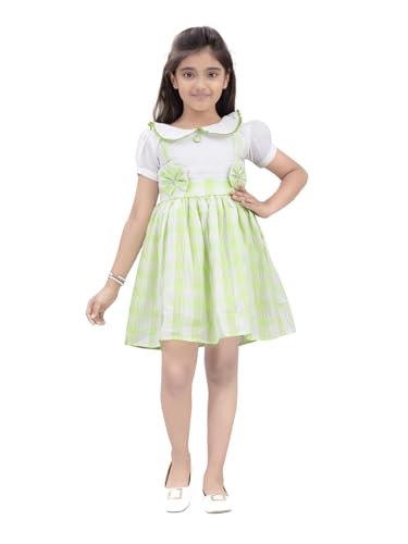 Image of Aarika Girls Green Colour Checks Print Cotton Frock