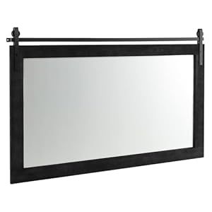 Tangkula Farmhouse Wall Mirror Rustic Bathroom Mirror with Wood Frame and Metal Bracket Wall Mounted Barn Door Mirror for Living Room Bathroom40 x 26 Inch