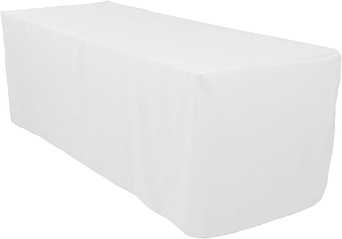 Sparkles Make It Special 5-pcs 8' ft Rectangular Fitted Polyester Cloth Fabric Linen Tablecloth - Wedding Reception Restaurant Banquet Party - Machine Washable - Choice of Size - White