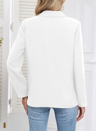 EVALESS Blazers for Women Business Casual Open Front Long Sleeve Work Office Suit Jackets White M