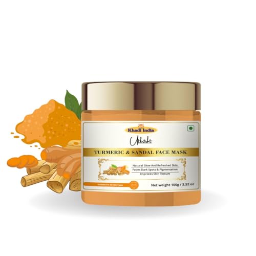 Image of Utkristh Khadi Turmeric & Sandalwood Face Mask 100 gm | Pure & Ayurvedic | For Dark Spots, Dullness & Breakouts | Deeply Exfoliates for Glowing Skin | All Skin Types | Face Mask For Men & Women