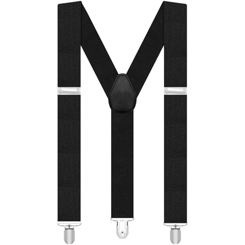 soodyoow Hosenträger Herren, 3,5 Cm Y-Typ Hosenträgers Herren Stark, Hosenträgers mit Sehr Starken 3 Metall Clips, Verstellbares und Elastisch Hosenträger für Männer und Damen(Schwarz)