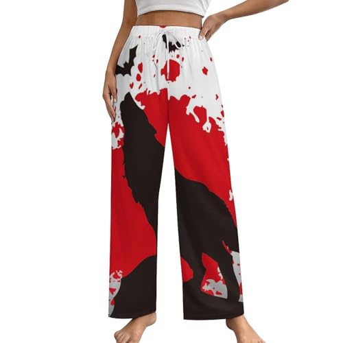 Pantalon de pyjama femme loup blanc et rouge en taille S avec poches