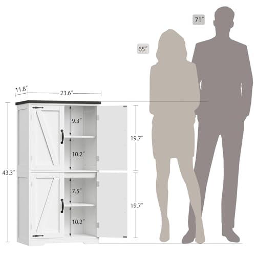 TEENFON Farmhouse Storage Cabinet with 2 Adjustable Shelves, Bathroom Cabinet with 4 Doors, Kitchen Cabinets, Cupboard for Kitchen, Living Room, White - Image 3