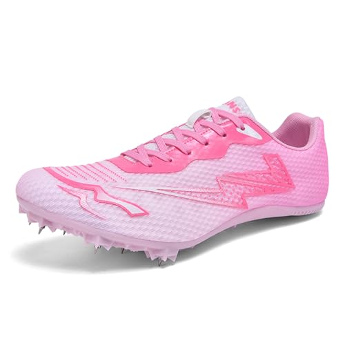 sekiueo Zapatillas De Atletismo con Clavos para Hombre Ligeras para Carreras De Velocidad Saltos Y Niños Y Niñas,Rosado,33 EU