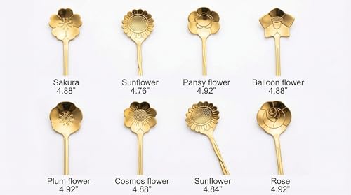 Image of 8Pcs Gold Flower Tea Spoon Set of 8 | Stainless Steel Coffee, Dessert & Ice Cream Spoons | Decorative Floral Cutlery for Home, Cafe, Dining Table & Gifting Use