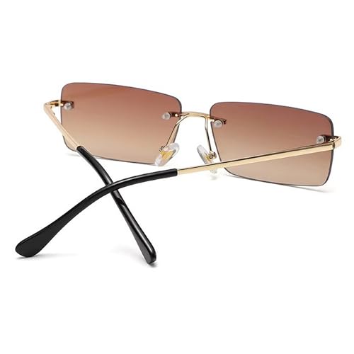Image of Dervin UV Protected Retro Rectangular Rimless Sunglasses with Spring Hinges for Men and Women