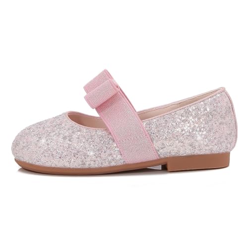 Girls Ballerina Ballet Mary Jane Flats Glitter Wedding Party School Princess Dress Shoes with Bowknot for Toddler Little Kids