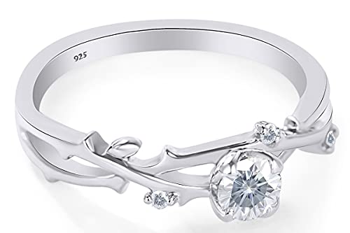 SAVEARTH DIAMONDS Twisted Leaf Design, 1/2 Carat Center Round Cut Moissanite Lab Created Diamond Solitaire Engagement Promise Ring In 14k Gold Over Sterling Silver (0.55 Cttw)4