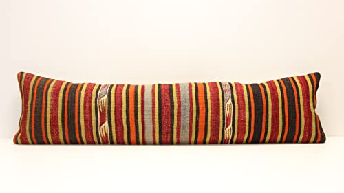 Kilimwarehouse King Size Kilim Pillow Cover 12x47 inch Handmade Lumbar Oriental Kilim Pillow Bedding Oblong Cushion Cover Huge Twin Extra Long Pillow