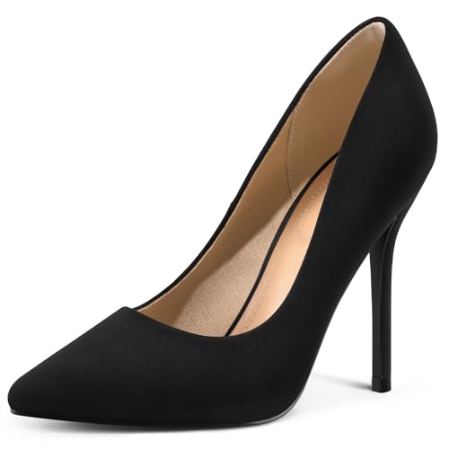 mysoft Women's High Heels Pumps Closed Pointed Toe Stiletto 4IN Heels Dress Wedding Shoes Black Nubuck